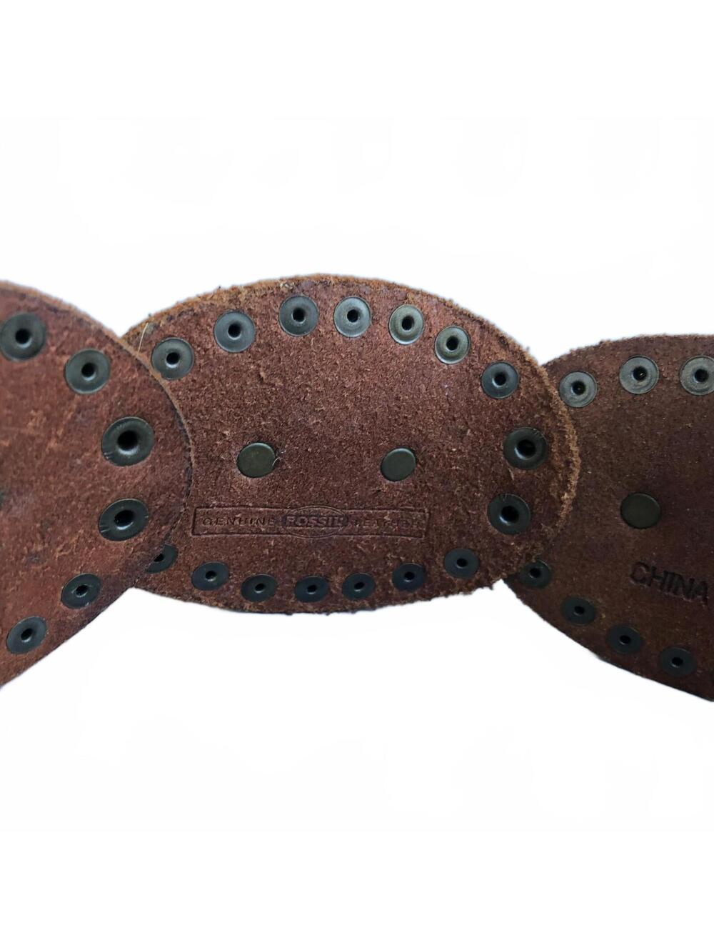 Vintage Fossil Brown Leather Concho Belt Western Cowgirl Boho Chic Southwestern - Picture 5 of 8